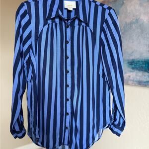 Maeve by Anthropologie Blue Striped Button Down Blouse XS